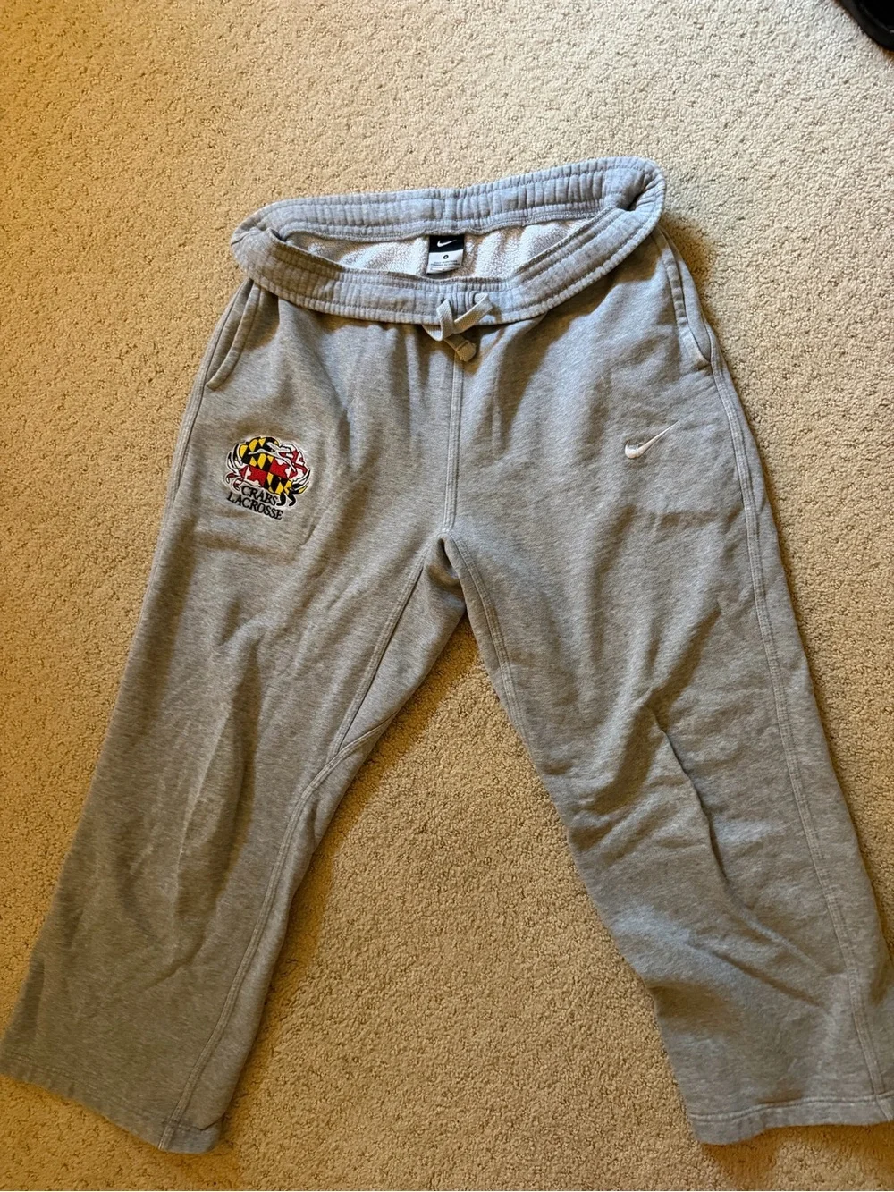Nike Gray Men's Fleece Sweatpants with Embroidered Crabs Lacrosse Logo